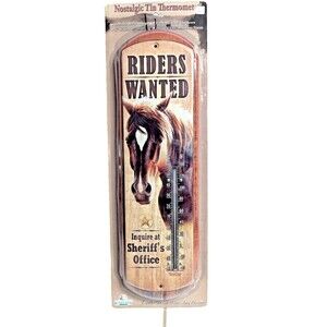 Rivers Edge Tin Thermometer Horse Riders Wanted UV Coated Indoor Outdoor NEW